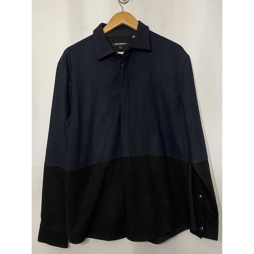 Karl Lagerfeld Shirt Pearl Snap Color block Shacket Long Sleeve NWT Men's Medium